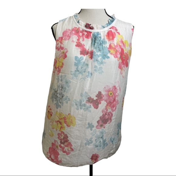 Elena Baldi silk floral blouse. Sleeveless ruffle detail around neckline… - Picture 9 of 10